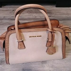 Michael Kors Harper Medium Two-Tone Canvas Satchel